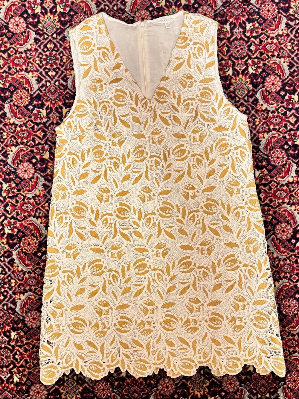 Per Una/M&S White Lace Overlay Dress with Mustard Underlay